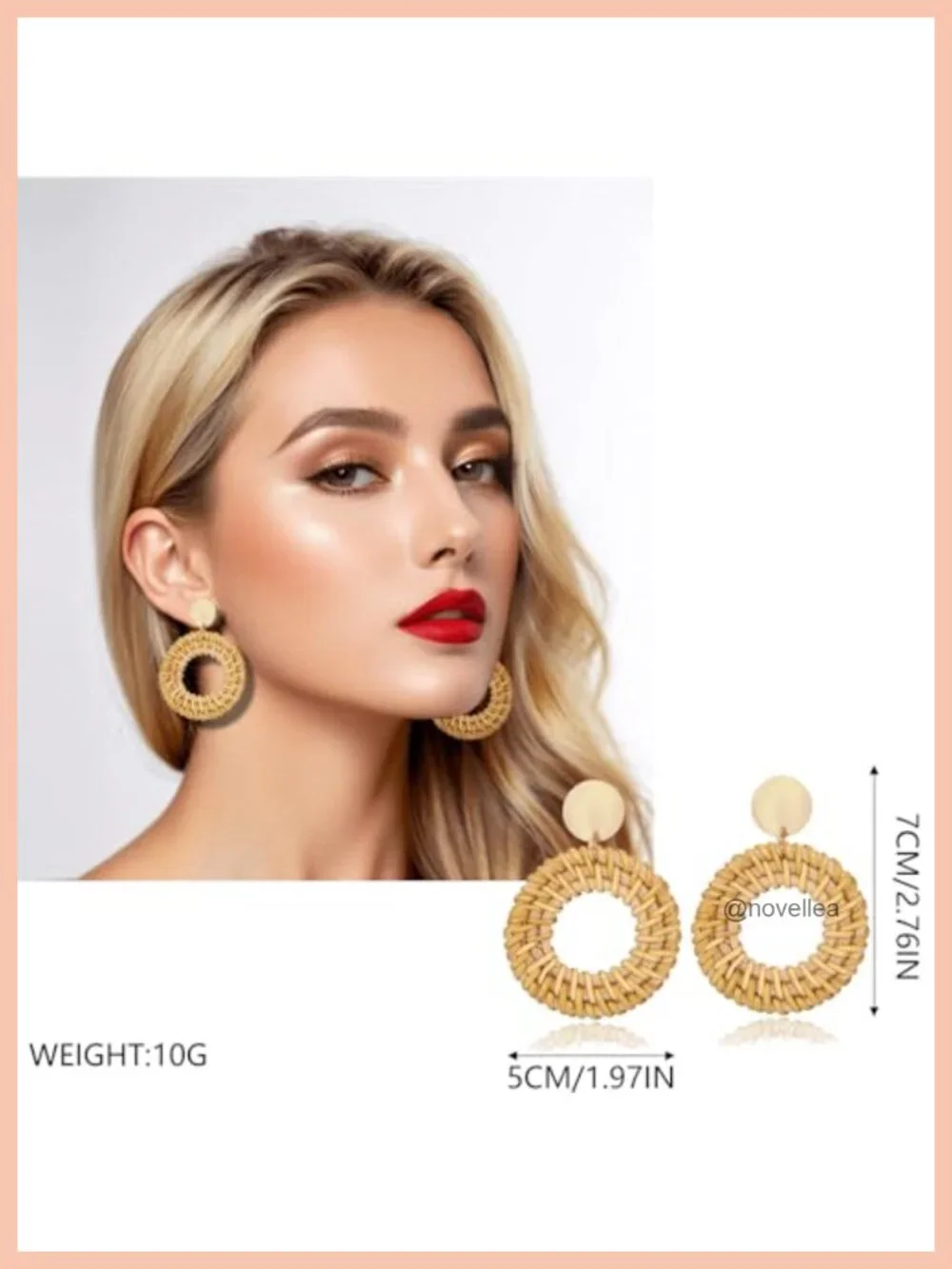 4 Pairs Geometric Rattan Earrings Handmade Straw Wicker Drop Dangle Boho